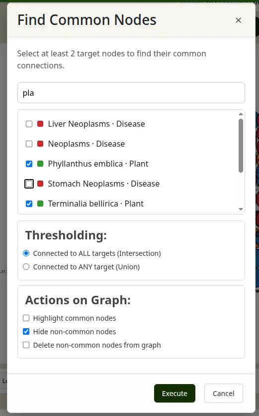 Find Common Nodes Modal